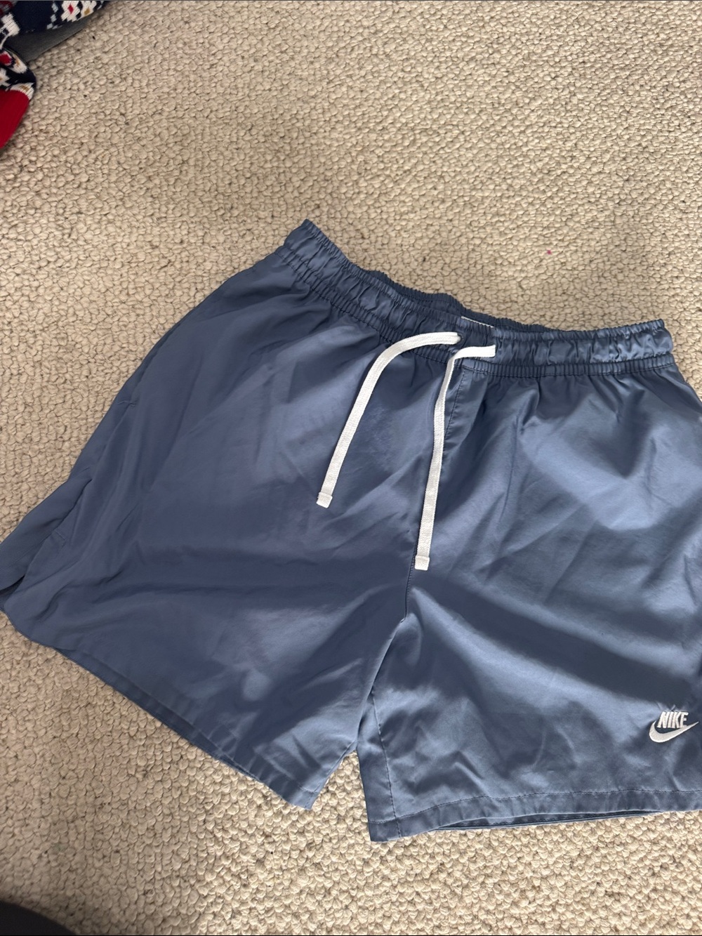 Nike Slate Blue Athletic Shorts with White Drawstring